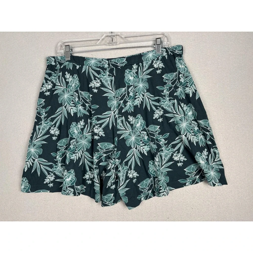 J Jill Wearever Shorts Womens Large Teal Floral Pull On Wide Leg Rayon Print
